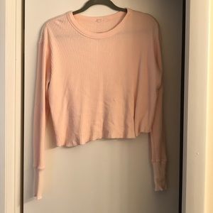 Pink crop waffle sweater